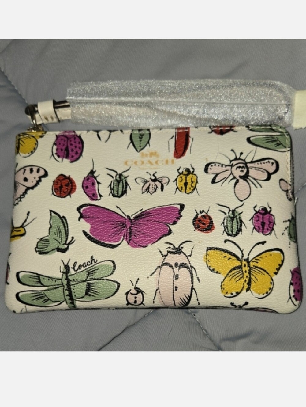 Coach Butterfly & Bug Print Wristlet - White Multicolor